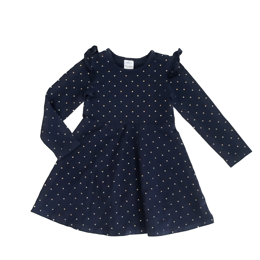 Hanna Andersson Girls Blue | Gold Polka Dot Dress Size: 5T Blue | Gold Polka Dot