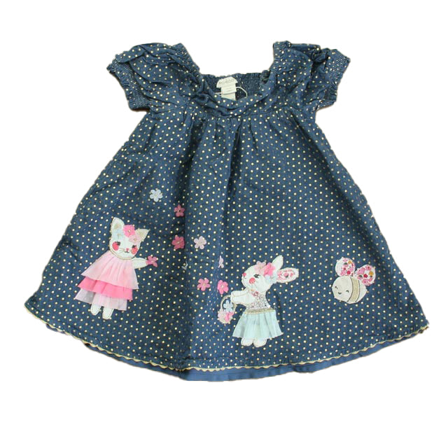 Monsoon Girls Blue | Gold Polka Dots Dress Size: 12-18 Months Blue | Gold Polka Dots