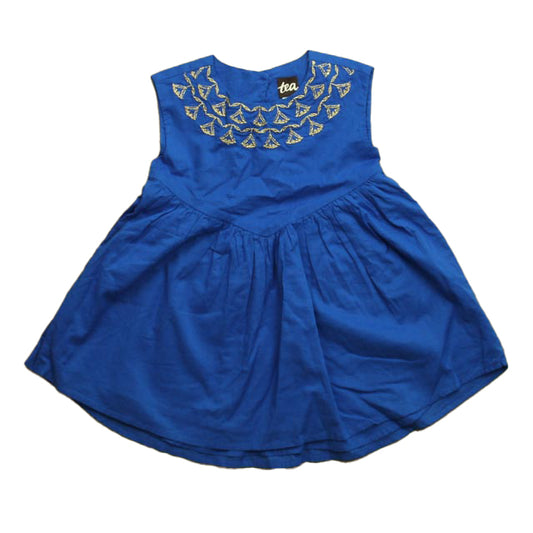 Tea Girls Blue | Gold Sun Dress Size: 9-12 Months Blue | Gold
