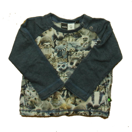 Molo Boys Blue | Gray Aninals Long Sleeve T-Shirt Size: 18 Months Blue | Gray Aninals