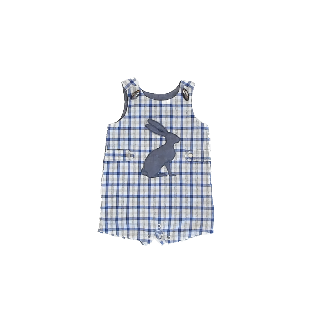 Mudpie Boys Blue | Gray Bunny Romper Size: 12-18 Months Blue | Gray Bunny
