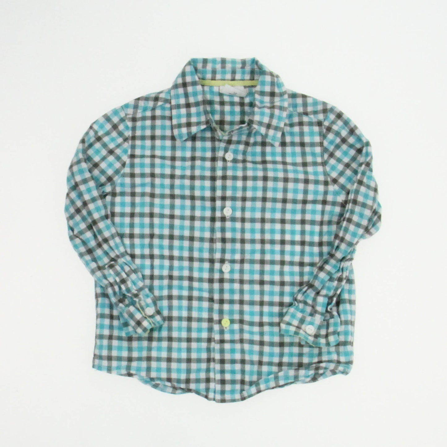 Egg Boys Blue | Gray Plaid Button Down Long Sleeve Size: 12 Months Blue | Gray Plaid
