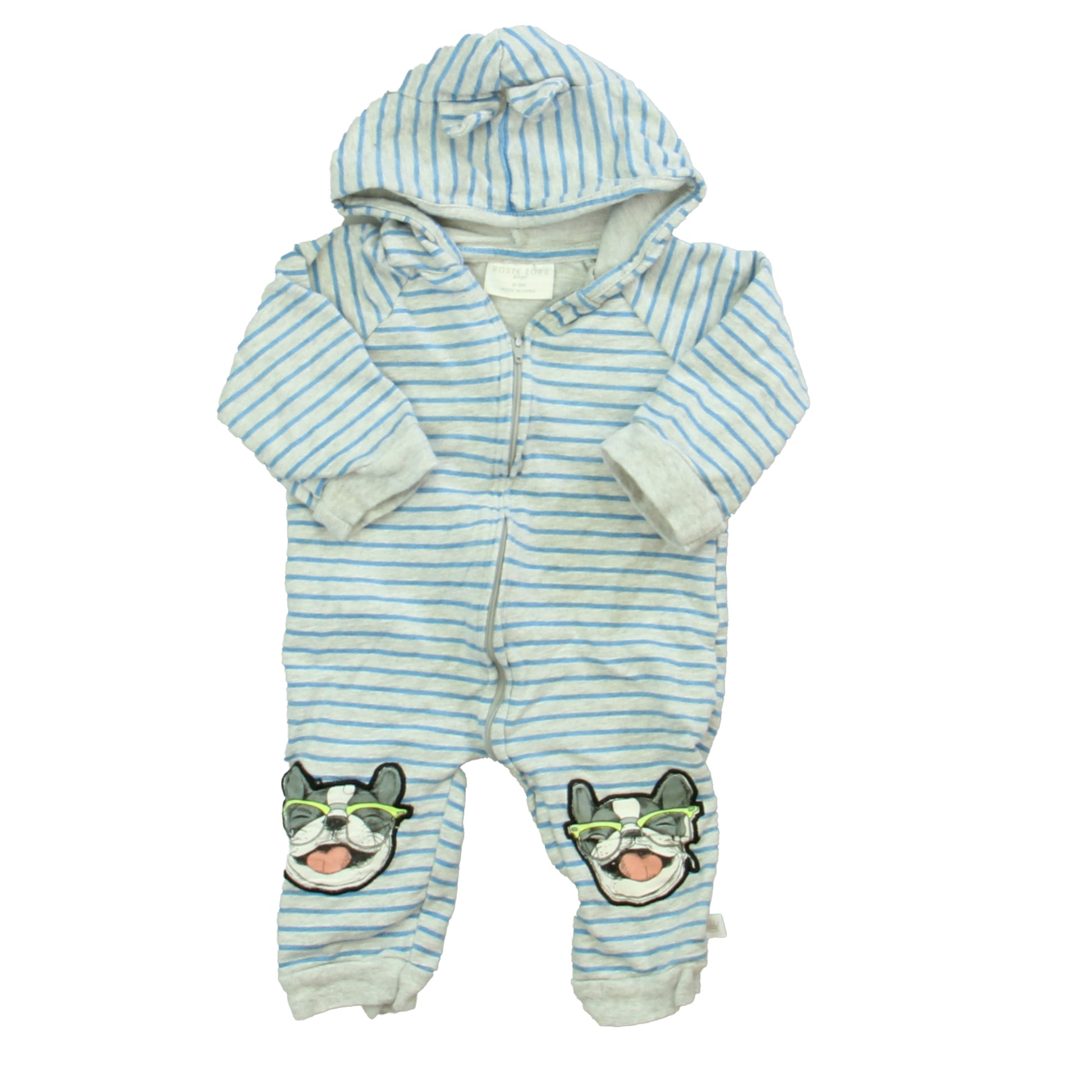 Rosie Pope Boys Blue | Gray Stripe Long Sleeve Outfit Size: 6-9 Months Blue | Gray Stripe