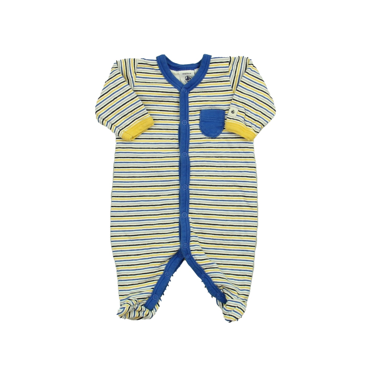 Petit Bateau Boys Blue | Gray | Yellow Long Sleeve Outfit Size: Newborn (50 cms) Blue | Gray | Yellow