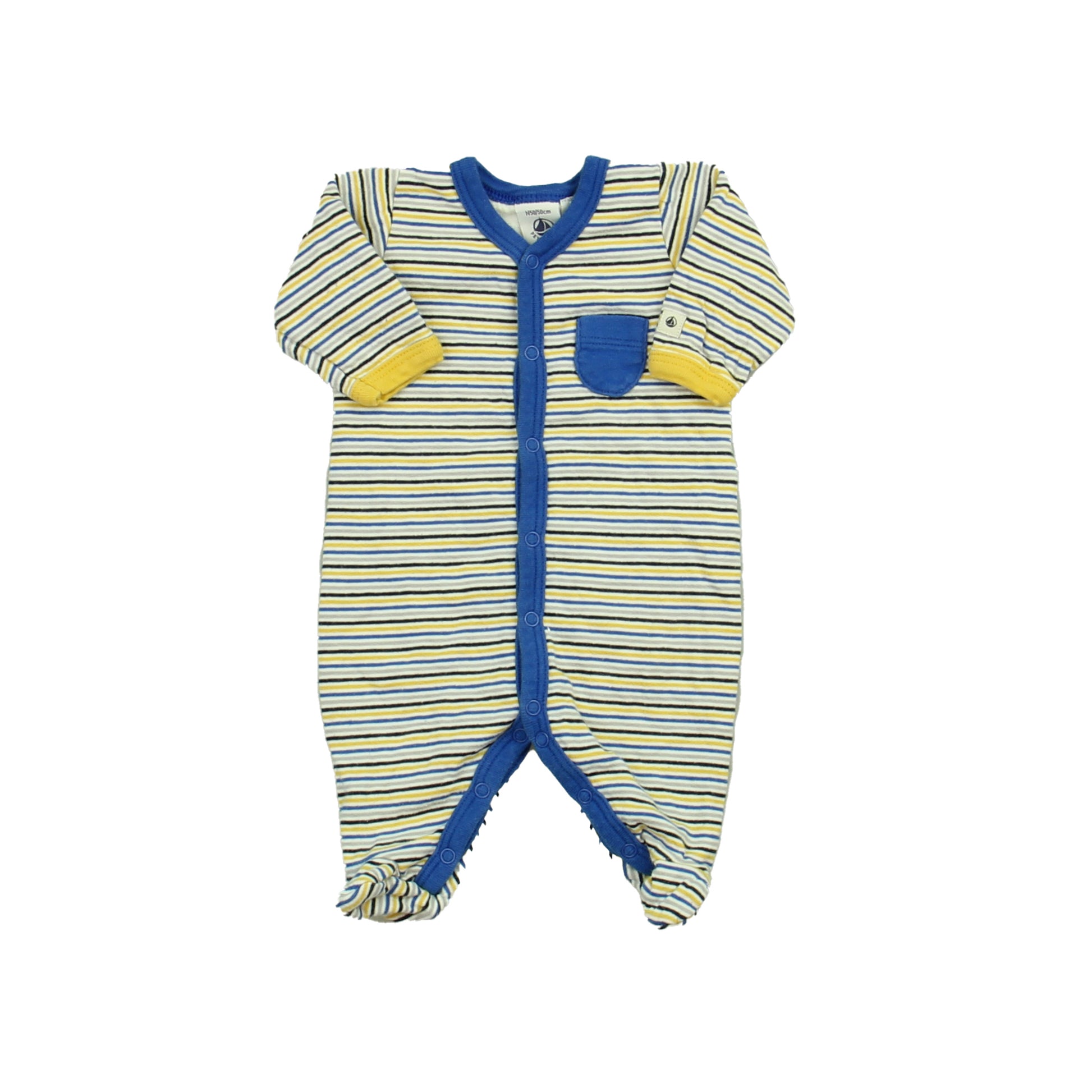 Petit Bateau Boys Blue | Gray | Yellow Long Sleeve Outfit Size: Newborn (50 cms) Blue | Gray | Yellow