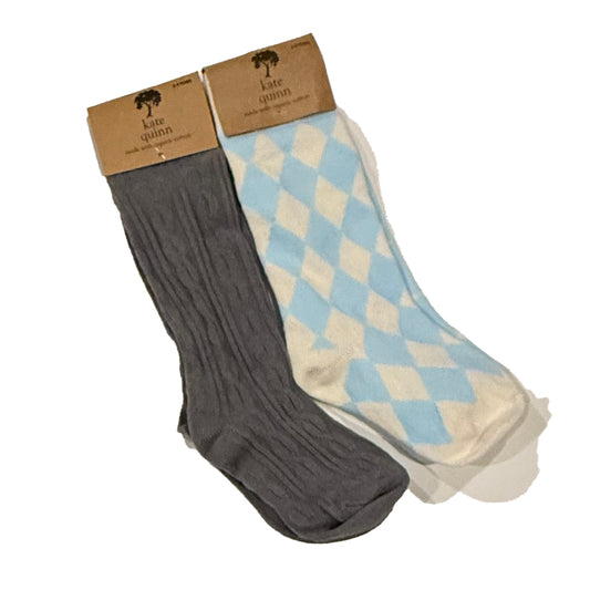 Kate Quinn Unisex Blue | Gray Socks Size: 2-4T Blue | Gray
