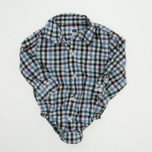 Janie and Jack Boys Blue | Green | Brown Button Down Long Sleeve Size: 12-18 moths Blue | Green | Brown