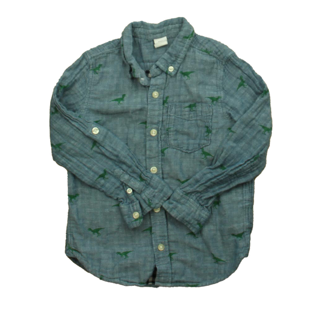 Gap Boys Blue | Green Dinosaurs Button Down Long Sleeve Size: 5T Blue | Green Dinosaurs