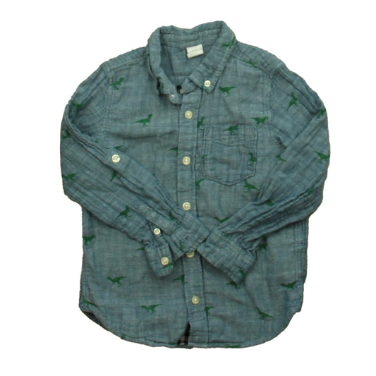 Gap Boys Blue | Green Dinosaurs Button Down Long Sleeve Size: 5T Blue | Green Dinosaurs