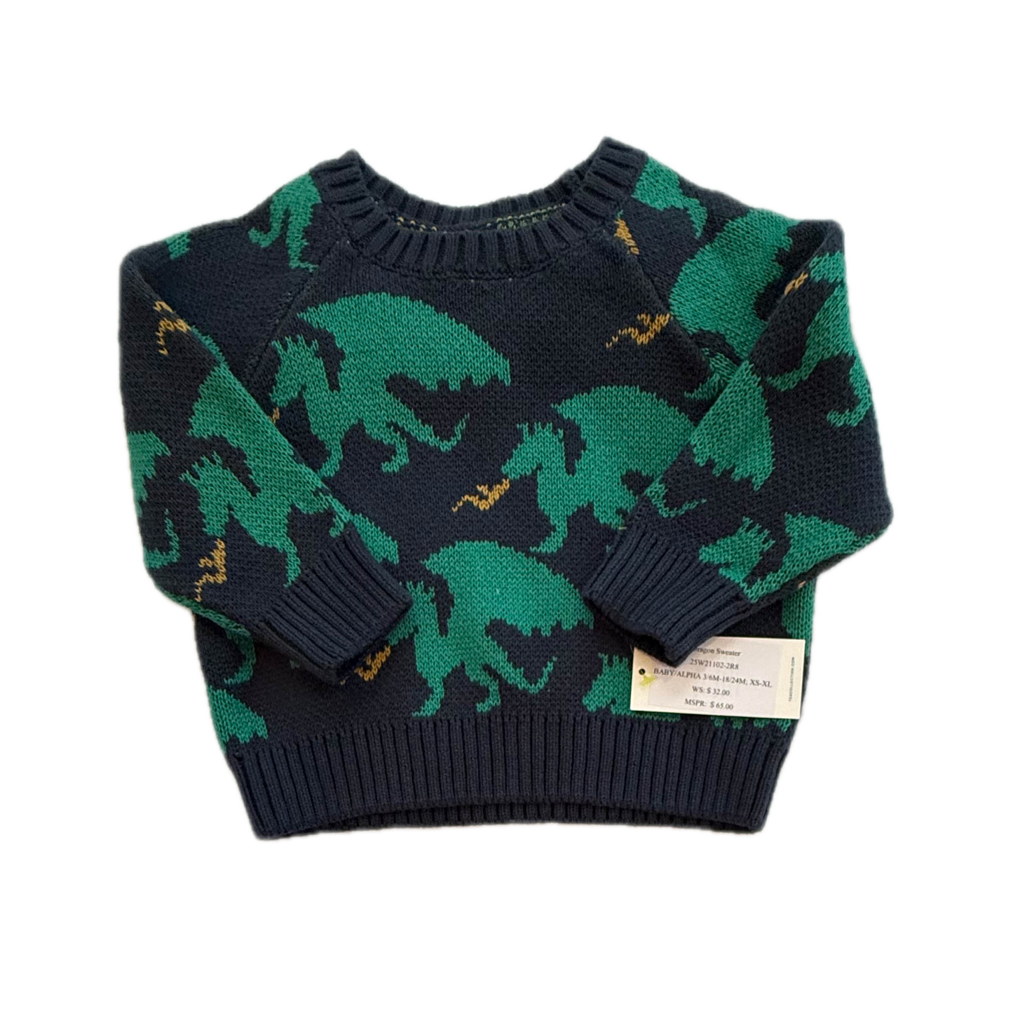 Tea Collection Boys Blue | Green Dragon Sweater Size: 6-9 Months Blue | Green Dragon