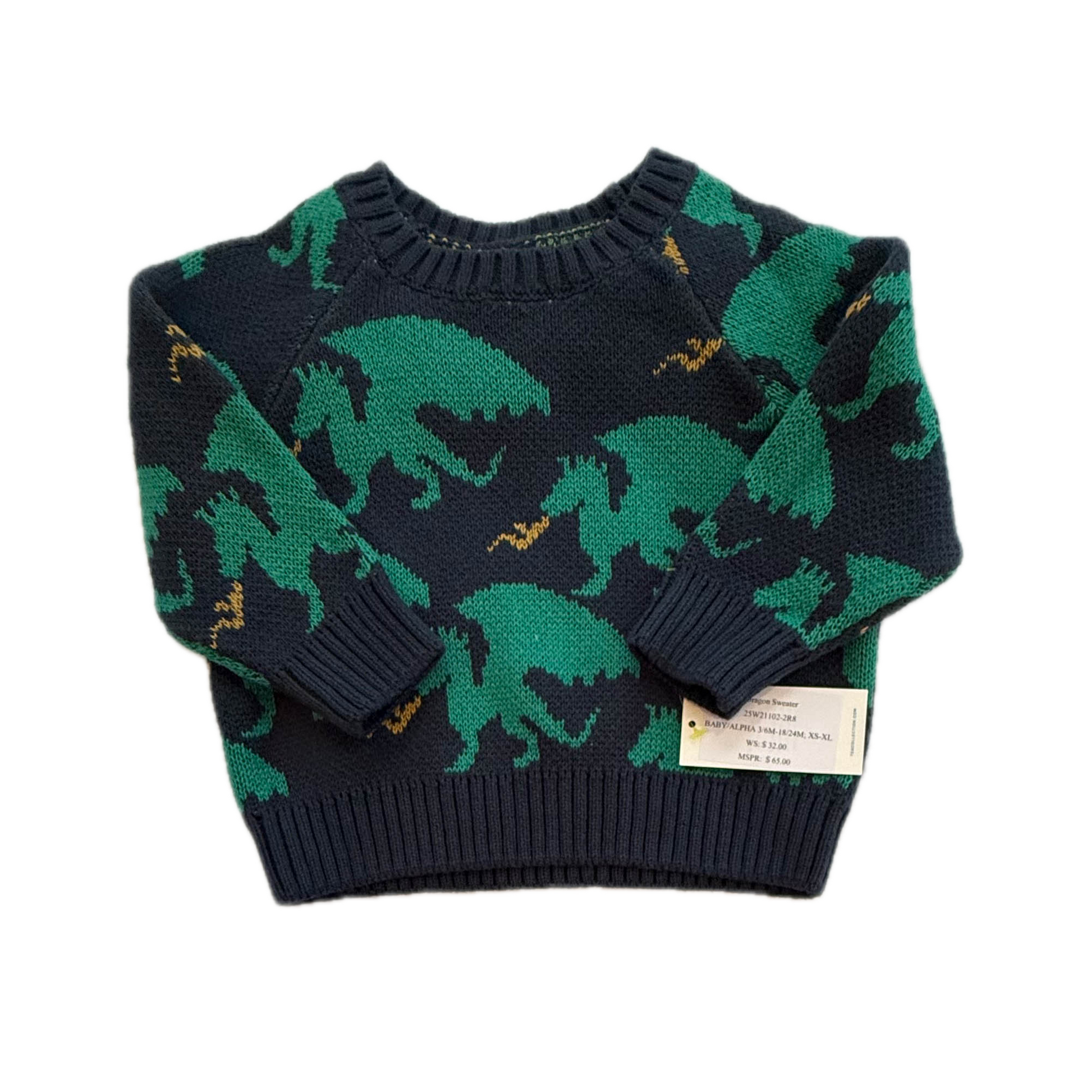 Tea Collection Boys Blue | Green Dragon Sweater Size: 6-9 Months Blue | Green Dragon
