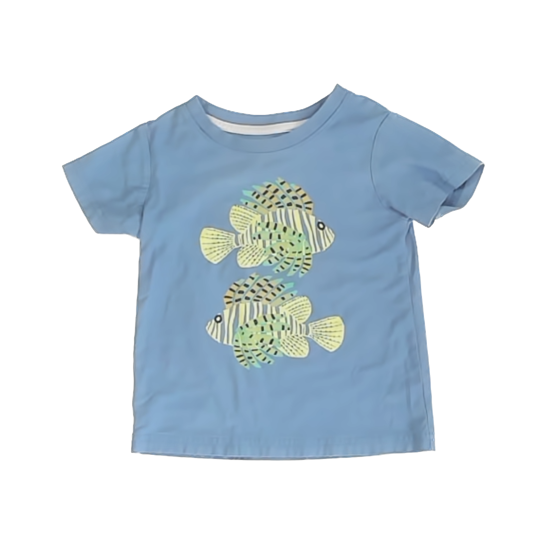 Tea Collection Boys Blue | Green Fish Short Sleeve Shirt Size: 2T Blue | Green Fish