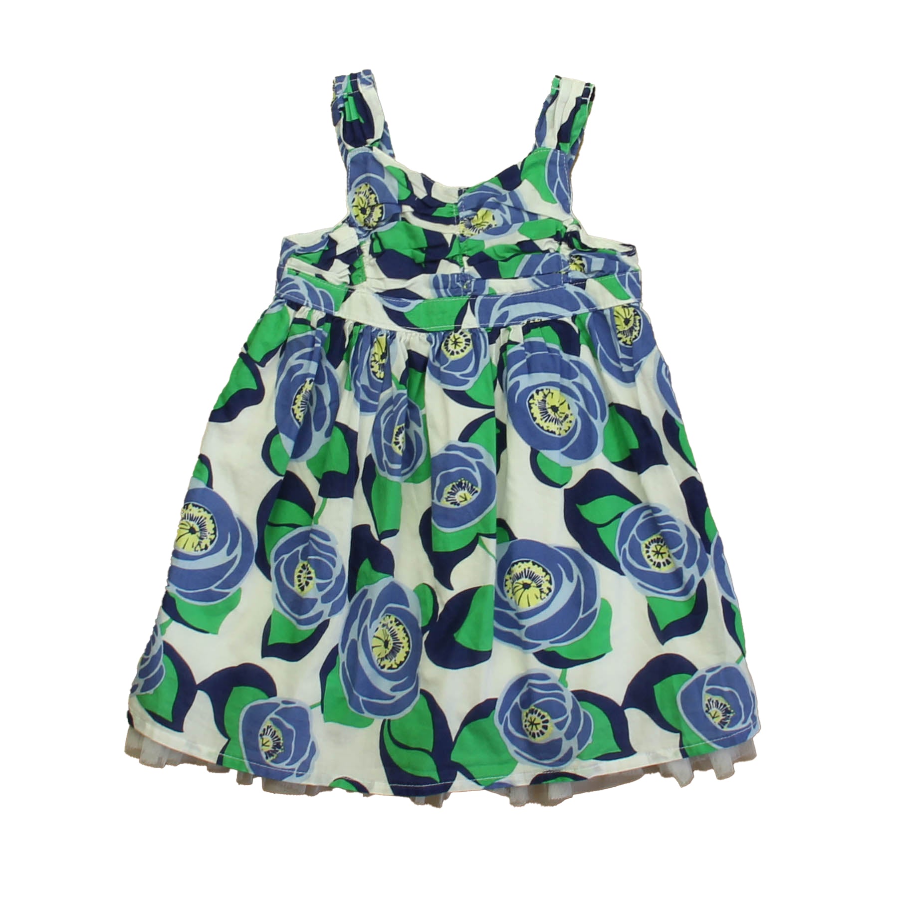 Gap Girls Blue | Green Floral Dress Size: 6-12 Months Blue | Green Floral
