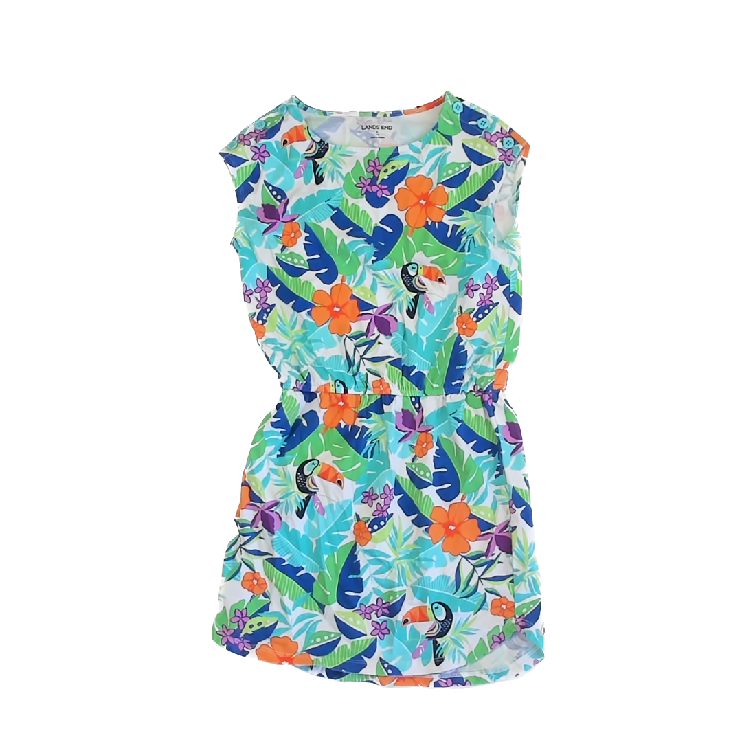Land's End Girls Blue | Green Floral Dress Size: S (7-8 Years) Blue | Green Floral