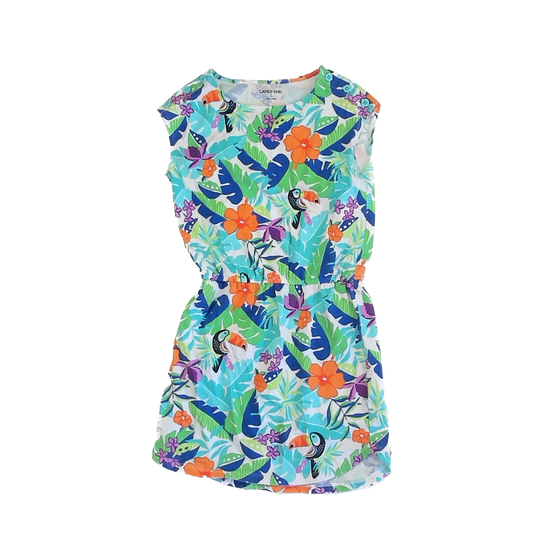 Land's End Girls Blue | Green Floral Dress Size: S (7-8 Years) Blue | Green Floral