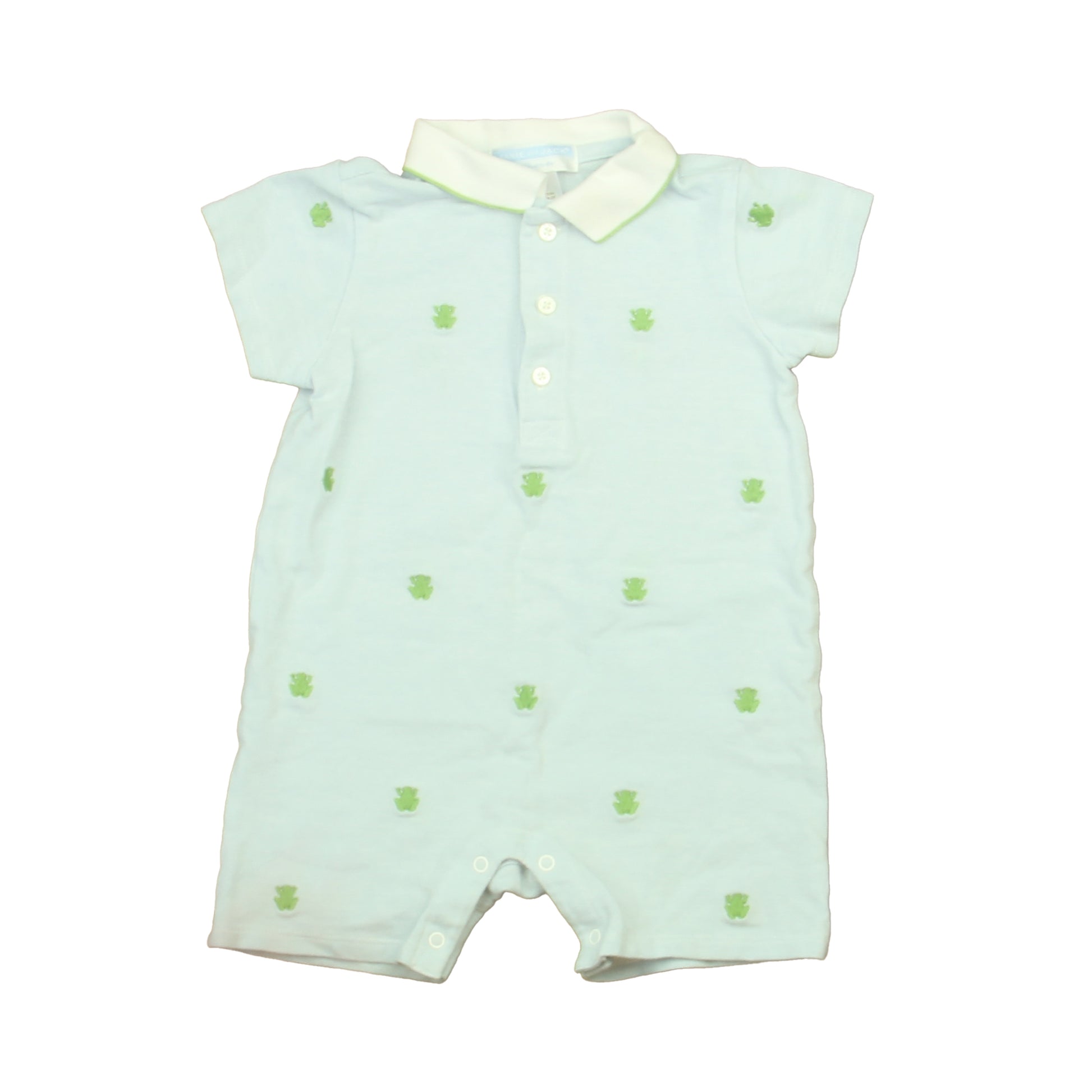 Janie and Jack Boys Blue | Green Frogs Romper Size: 6-12 Months Blue | Green Frogs