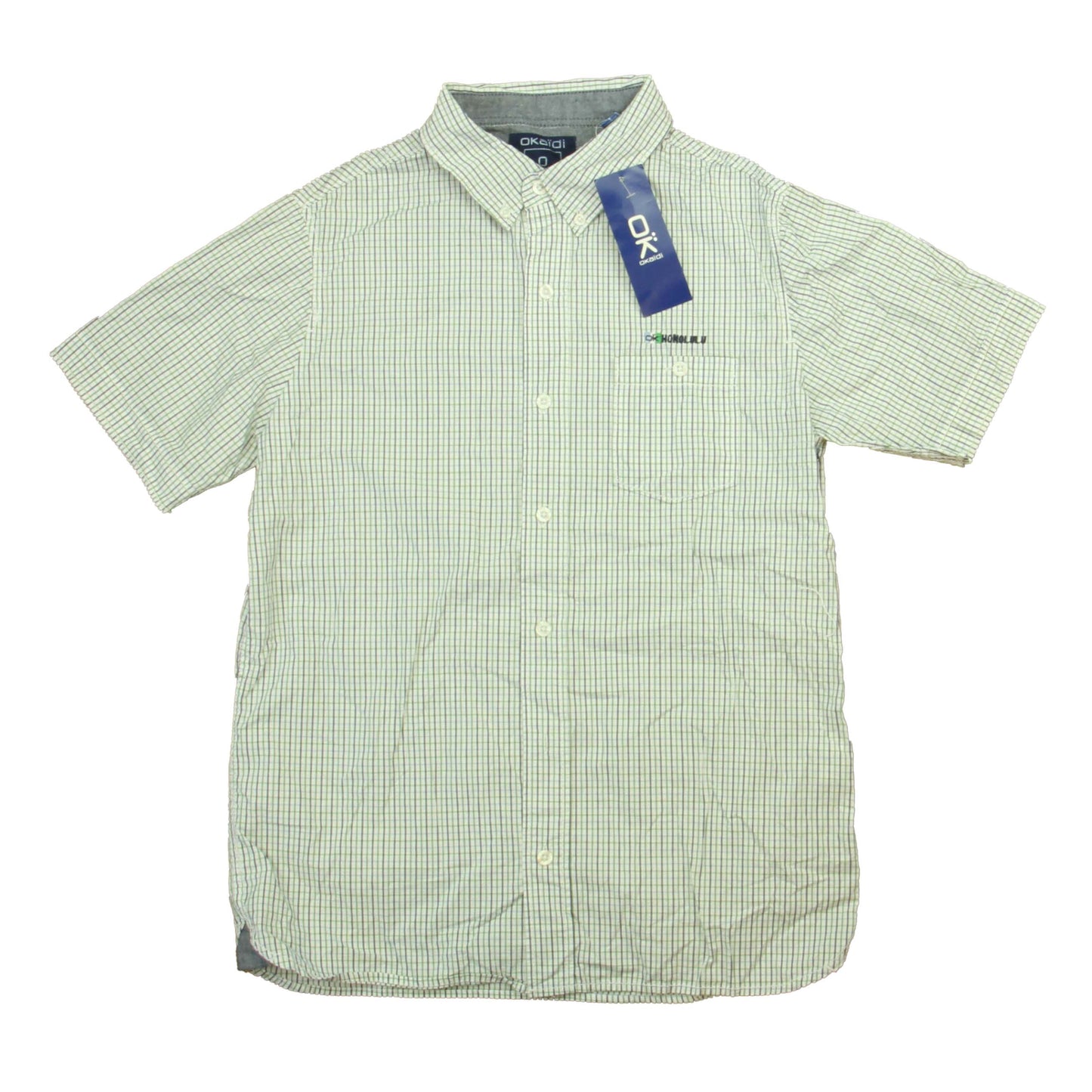 Okaidi Boys Blue | Green Honolulu Button Down Short Sleeve Size: 14 Years