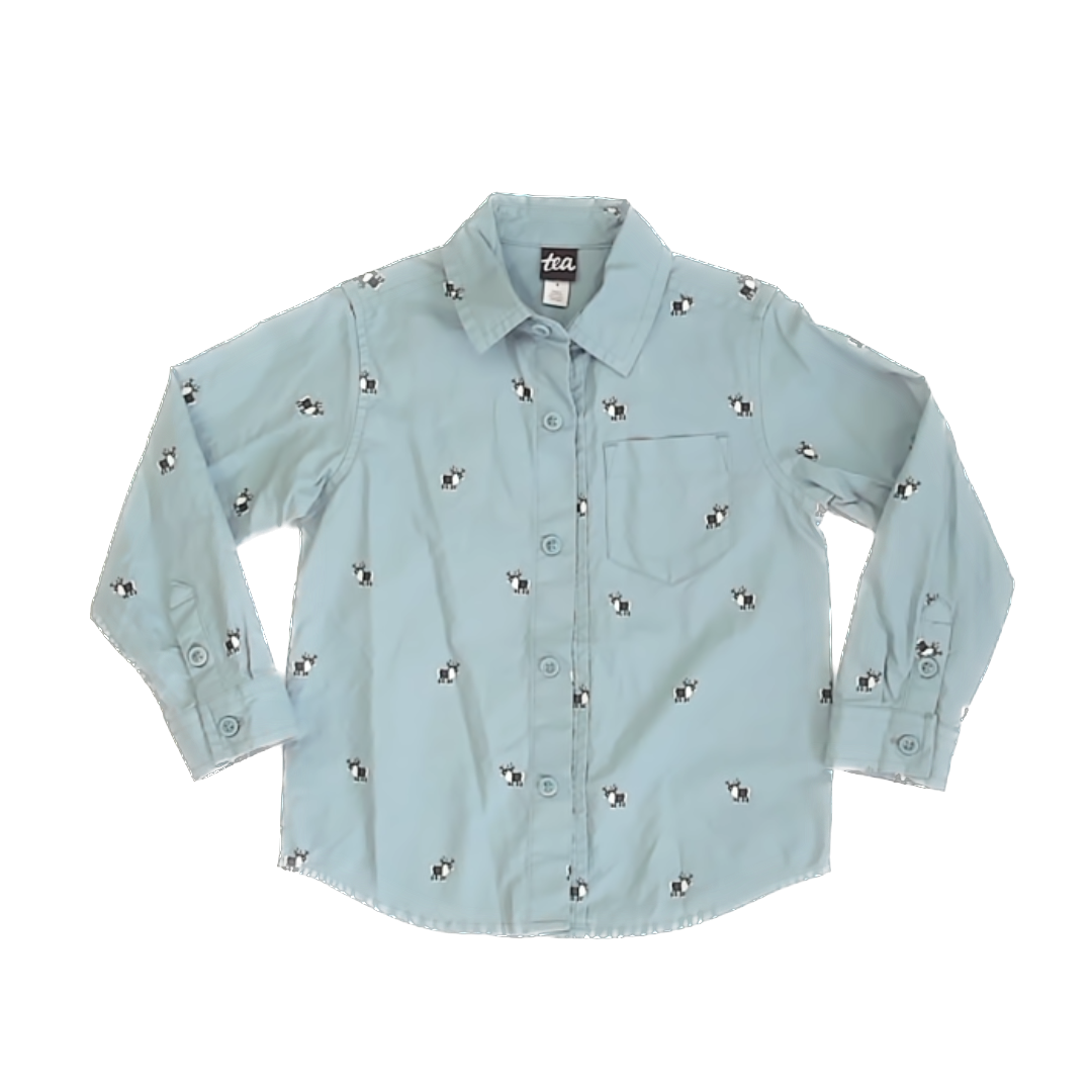 Tea Collection Boys Blue Green | Moose Button Down Long Sleeve Size: 4T Blue Green | Moose