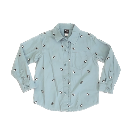 Tea Collection Boys Blue Green | Moose Button Down Long Sleeve Size: 4T Blue Green | Moose