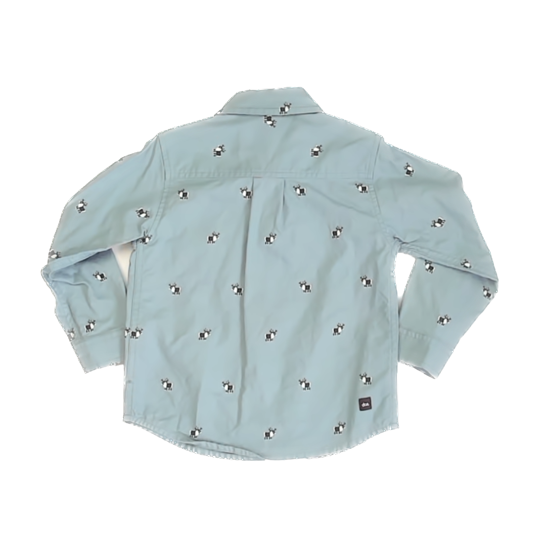 Tea Collection Boys Blue Green | Moose Button Down Long Sleeve Size: 4T Blue Green | Moose