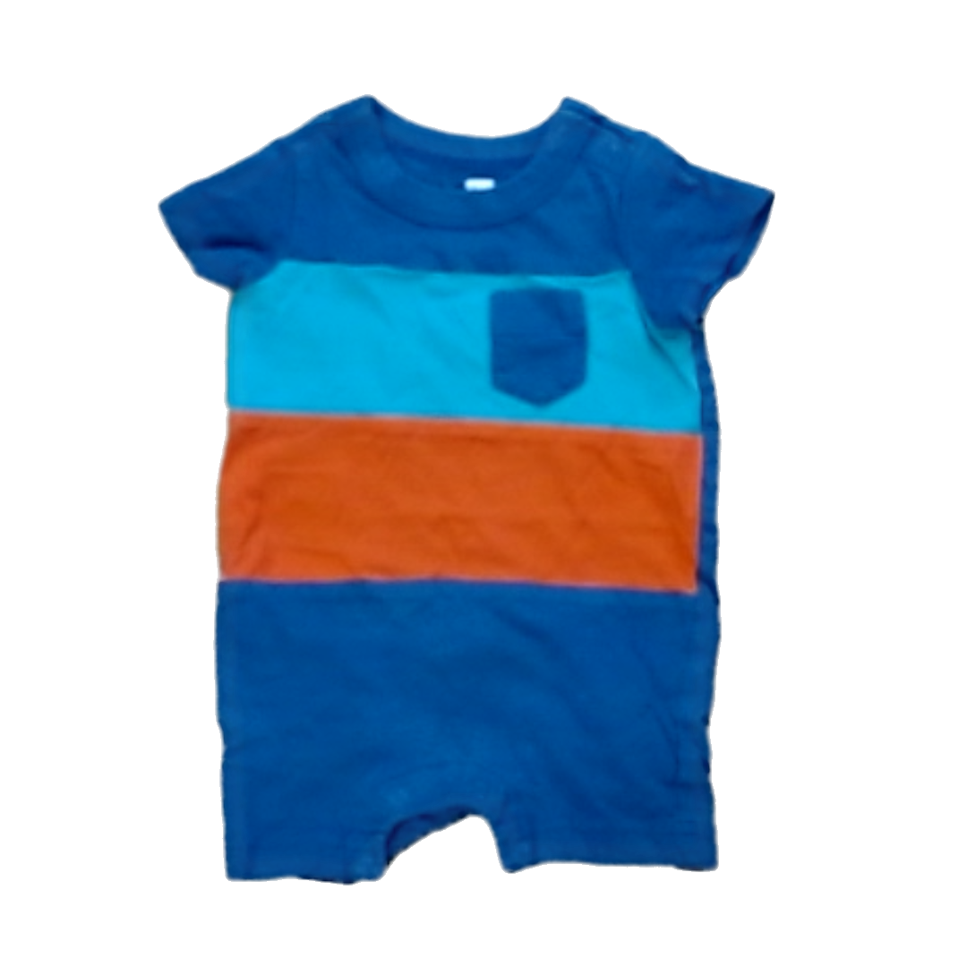 Tea Collection Boys Blue Green Orange Stripe Romper Size: 3-6 Months Blue Green Orange Stripe