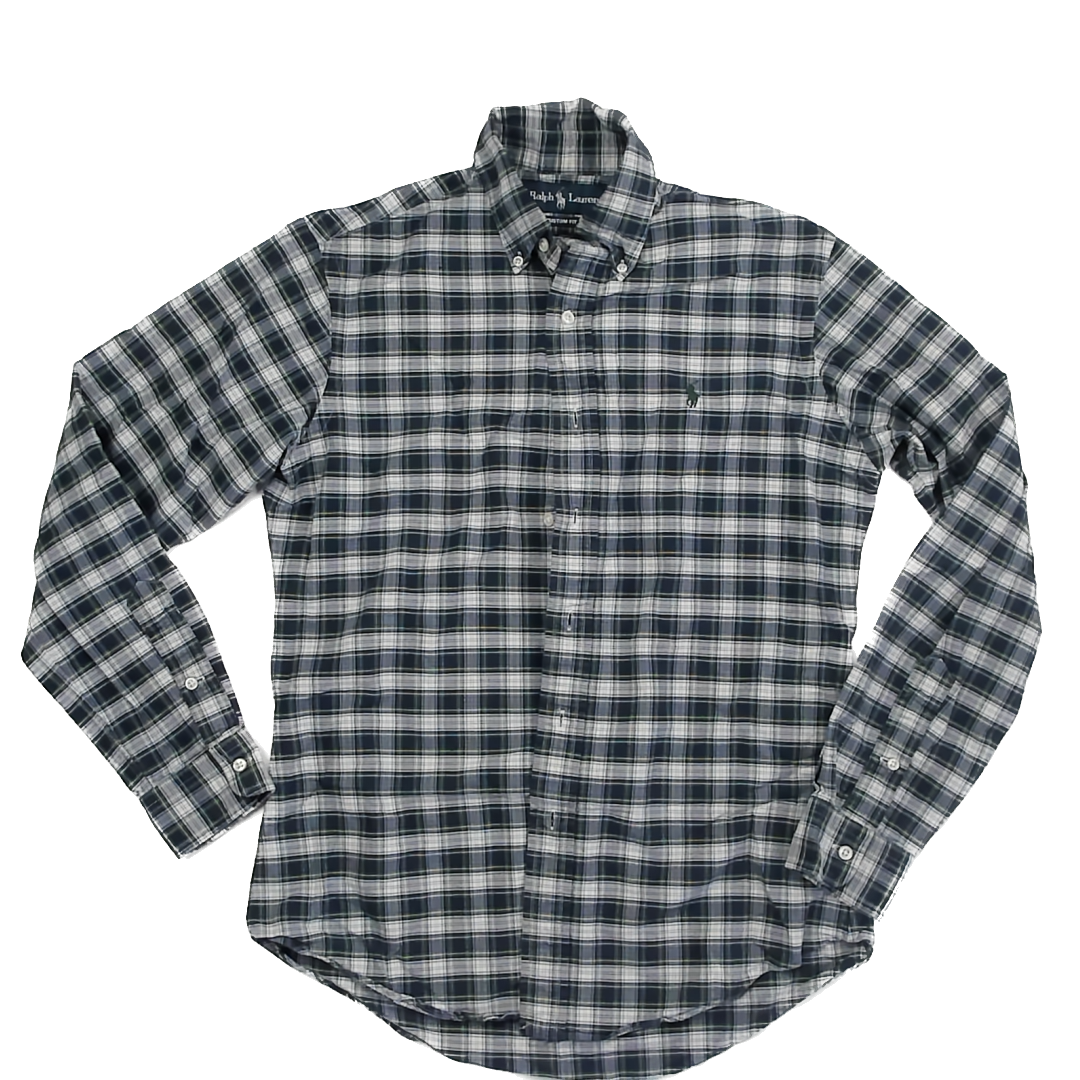 Ralph Lauren Boys Blue | Green Plaid Button Down Long Sleeve Size: Adult S Blue | Green Plaid
