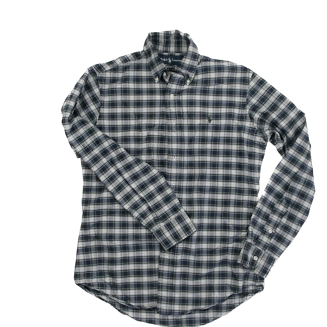 Ralph Lauren Boys Blue | Green Plaid Button Down Long Sleeve Size: Adult S Blue | Green Plaid