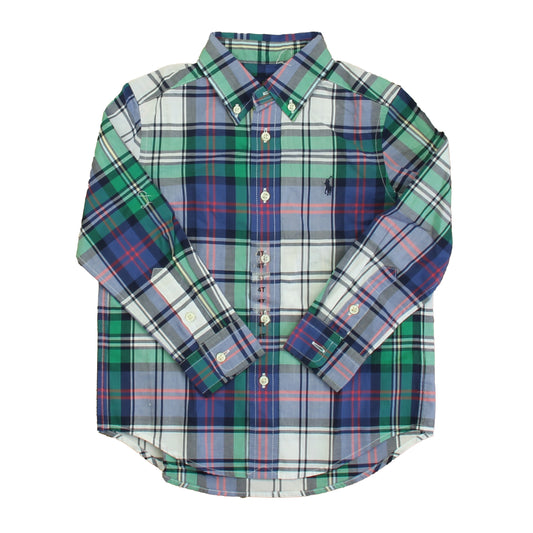 Ralph Lauren Boys Blue | Green Plaid Button Down Long Sleeve Size: 4T