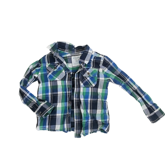 Sonoma Boys Blue & Green Plaid Button Down Long Sleeve Size: M (5/6) Blue & Green Plaid