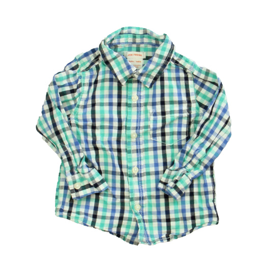 Joe Fresh Boys Blue | Green Plaid Button Down Long Sleeve Size: 12 - 18 Months Blue | Green Plaid