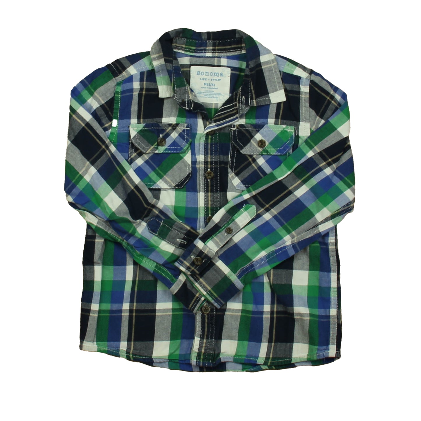 Sonoma Boys Blue | Green Plaid Button Down Long Sleeve Size: 5-6 Years