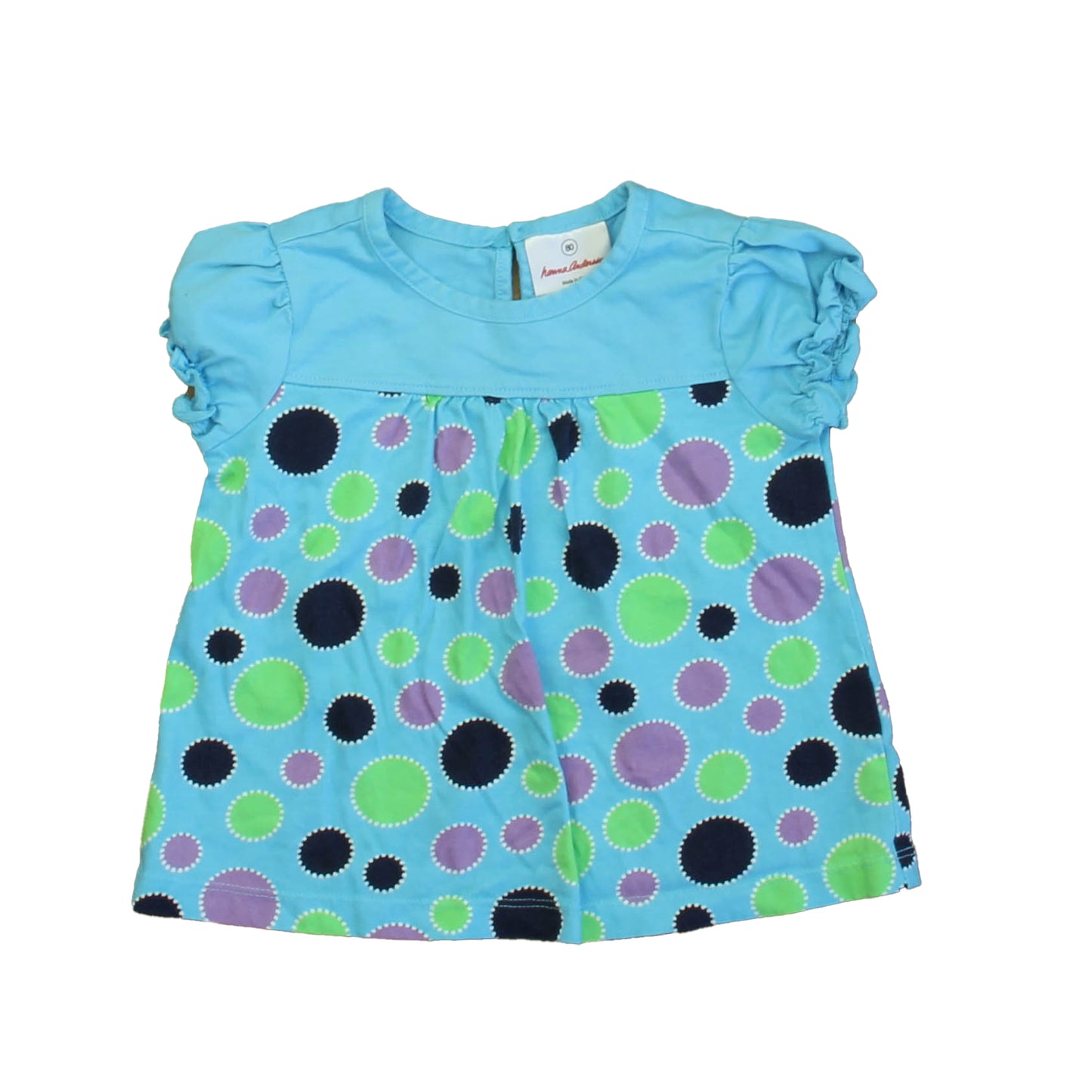 Hanna Andersson Girls Blue | Green Polka Dots Short Sleeve Shirt Size: 18-24 Months