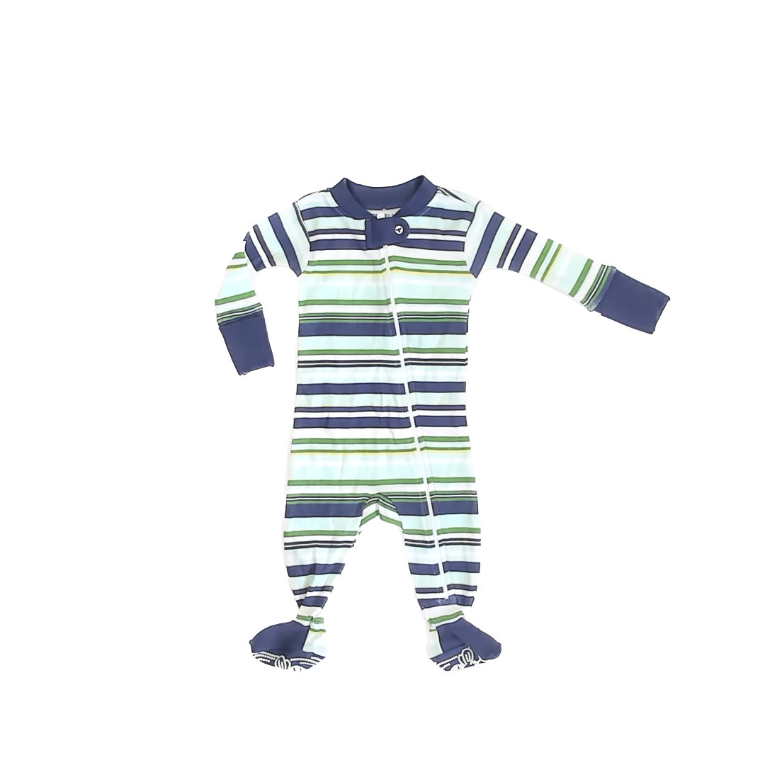 Burt's Bees Unisex Blue | Green Stripes 1-piece footed Pajamas Size: 0-3 Months Blue | Green Stripes