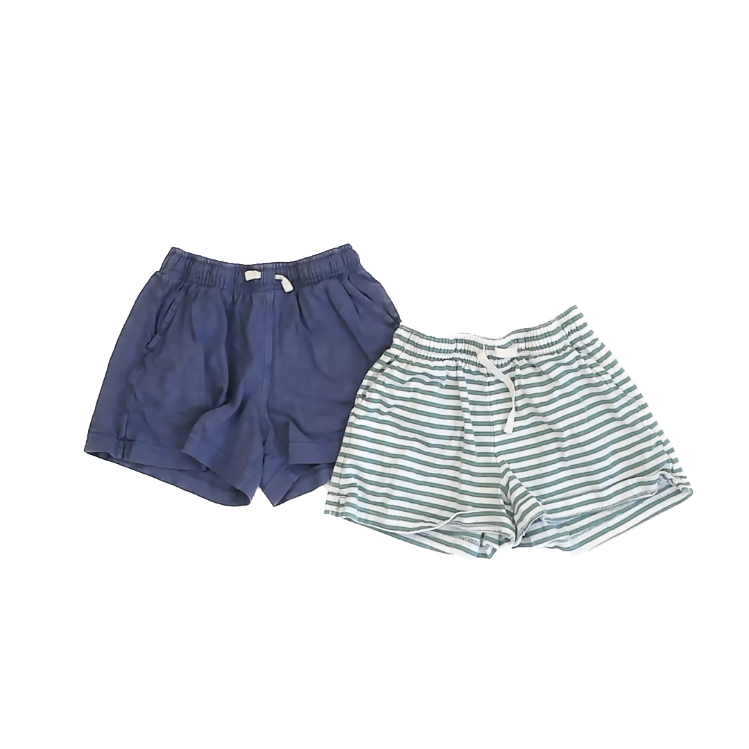 Primary Girls Blue | Green White Stripe Shorts Size: 6-7 Years Blue | Green White Stripe
