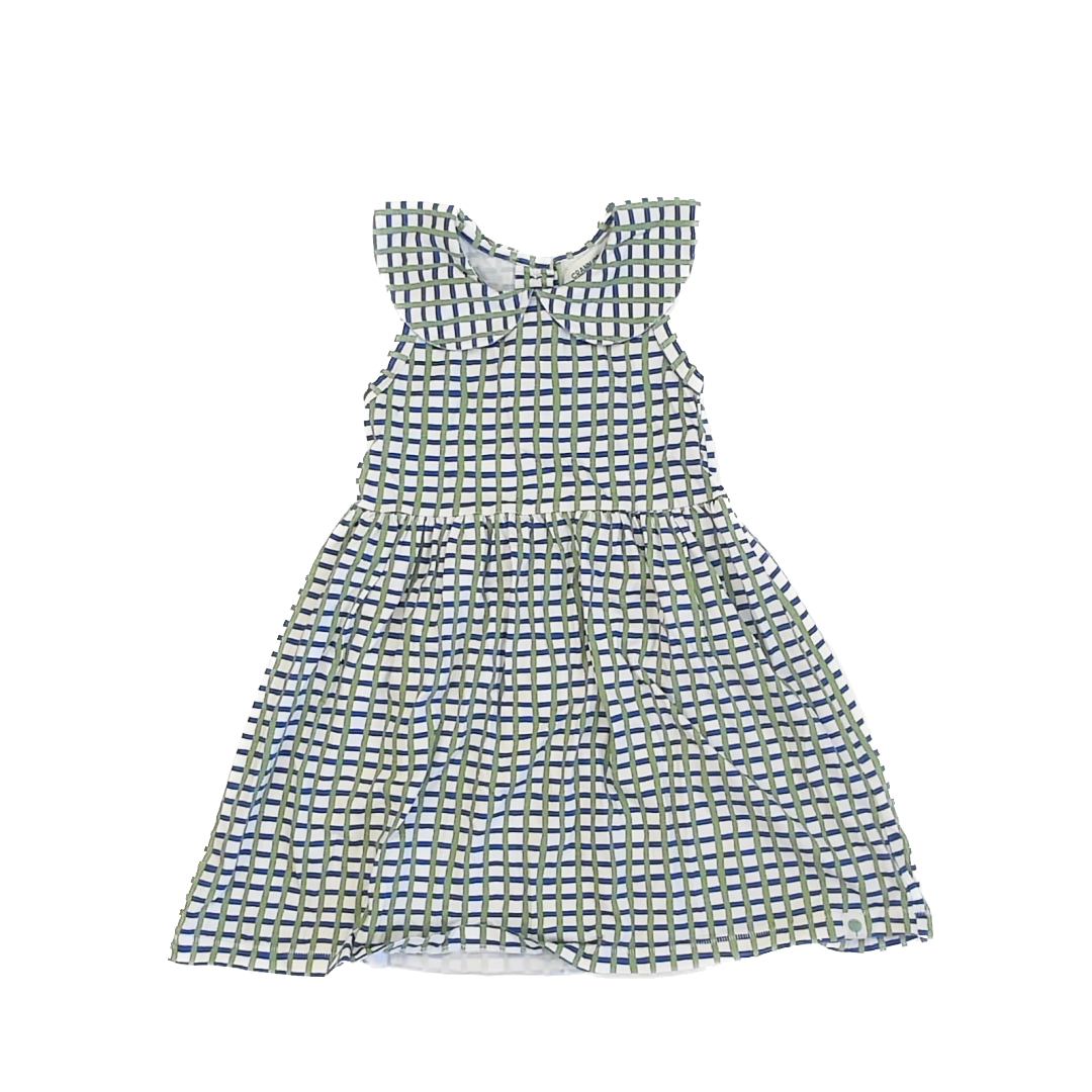 Crann Organic Girls Blue | Green | White Dress Size: 5T Blue | Green | White