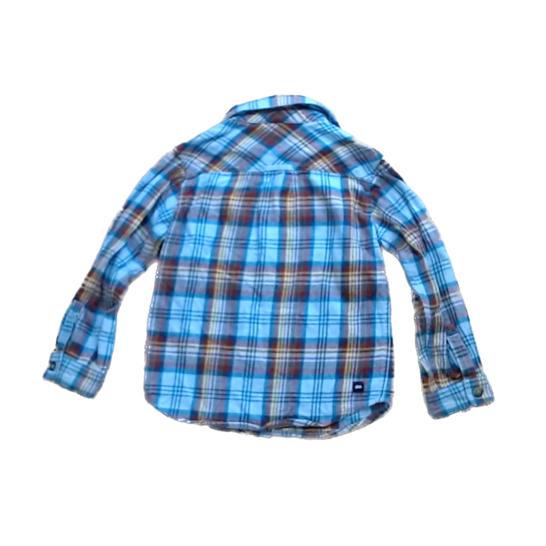 Tea Collection Boys Blue Green Yellow and Red Flannel Button Down Long Sleeve Size: 5T Blue Green Yellow and Red Flannel