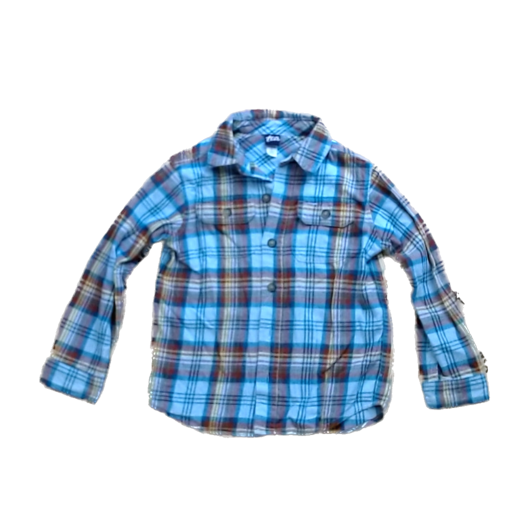Tea Collection Boys Blue Green Yellow and Red Flannel Button Down Long Sleeve Size: 5T Blue Green Yellow and Red Flannel
