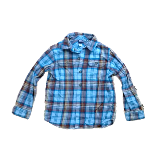 Tea Collection Boys Blue Green Yellow and Red Flannel Button Down Long Sleeve Size: 5T Blue Green Yellow and Red Flannel