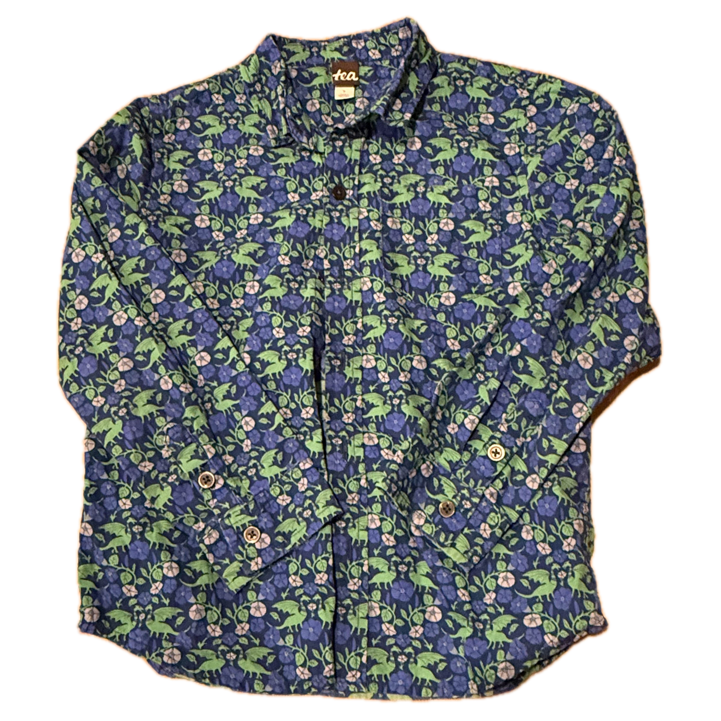 Tea Collection Boys Blue | Green Button Down Long Sleeve Size: 7 Years Blue | Green