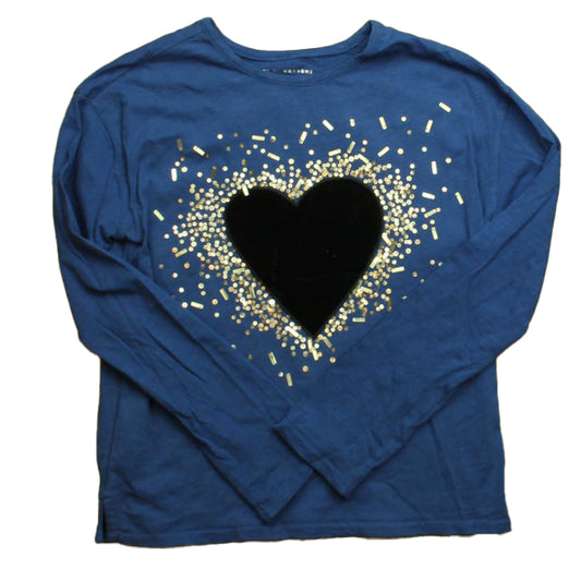 Rockets Of Awesome Girls Blue | Heart | Sequin Long Sleeve T-Shirt Size: 12 Years