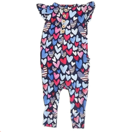 Posh Peanut Girls Blue Hearts Romper Size: 9-12 Months Blue Hearts
