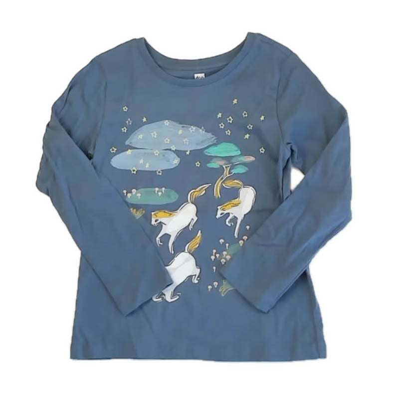 Tea Collection Girls Blue Horses Long Sleeve T-Shirt Size: 5T Blue Horses