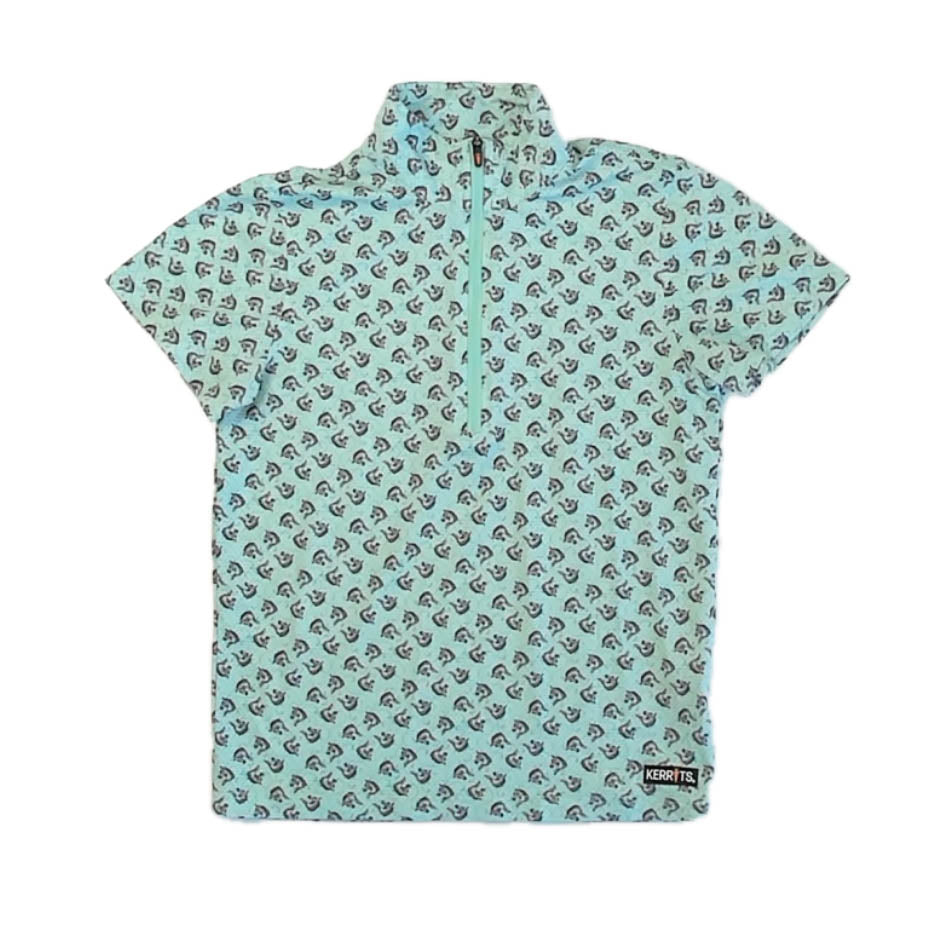Kerrits Girls Blue Horses Polo Shirt Size: 6 Years Blue Horses