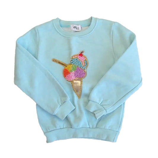 Lola + the Boys Girls Blue Ice Cream Sweatshirt Size: 10 Years Blue Ice Cream