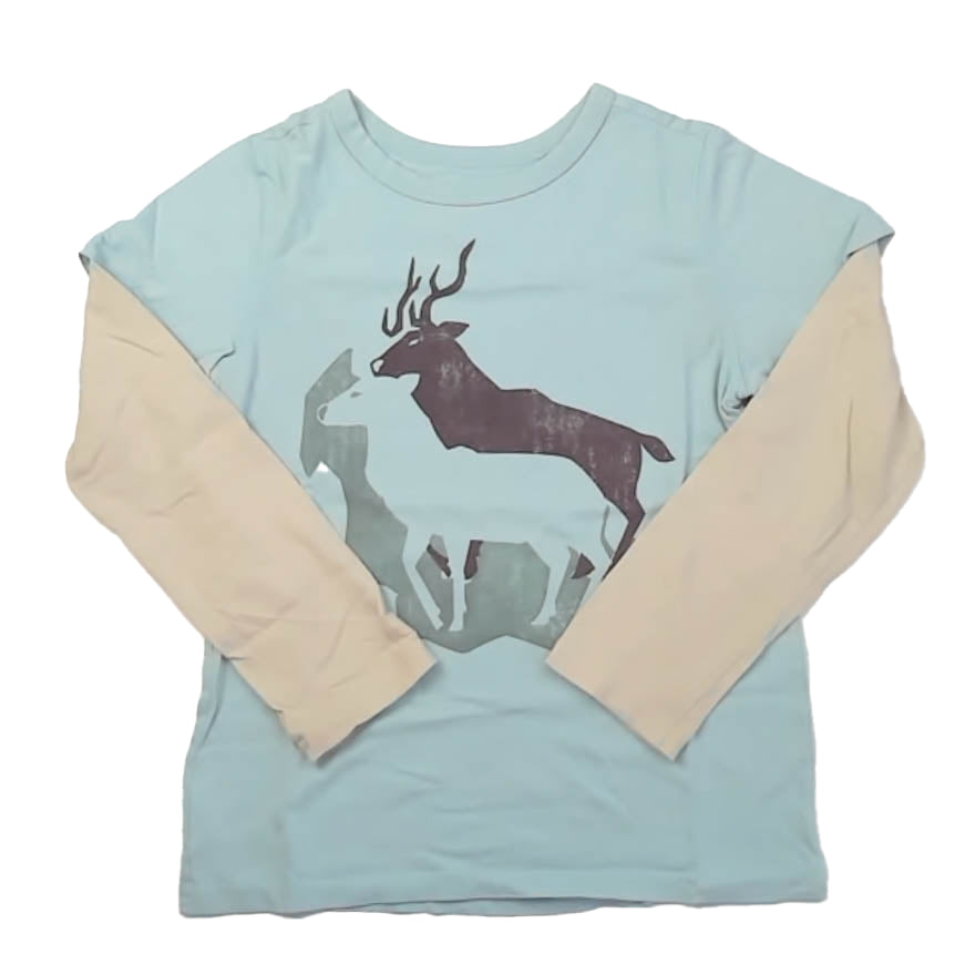 Tea Collection Boys Blue | Ivory Deer Long Sleeve T-Shirt Size: 12 Years Blue | Ivory Deer