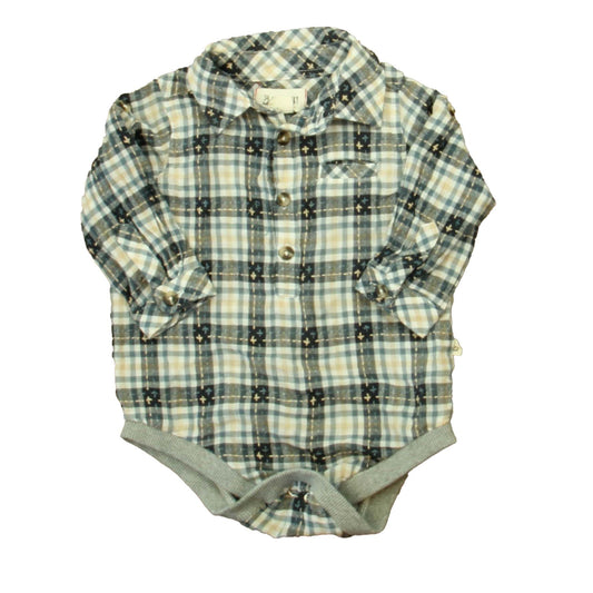 Me & Henry Boys Blue | Ivory | Gray Button Down Long Sleeve Size: 6-12 Months Blue | Ivory | Gray