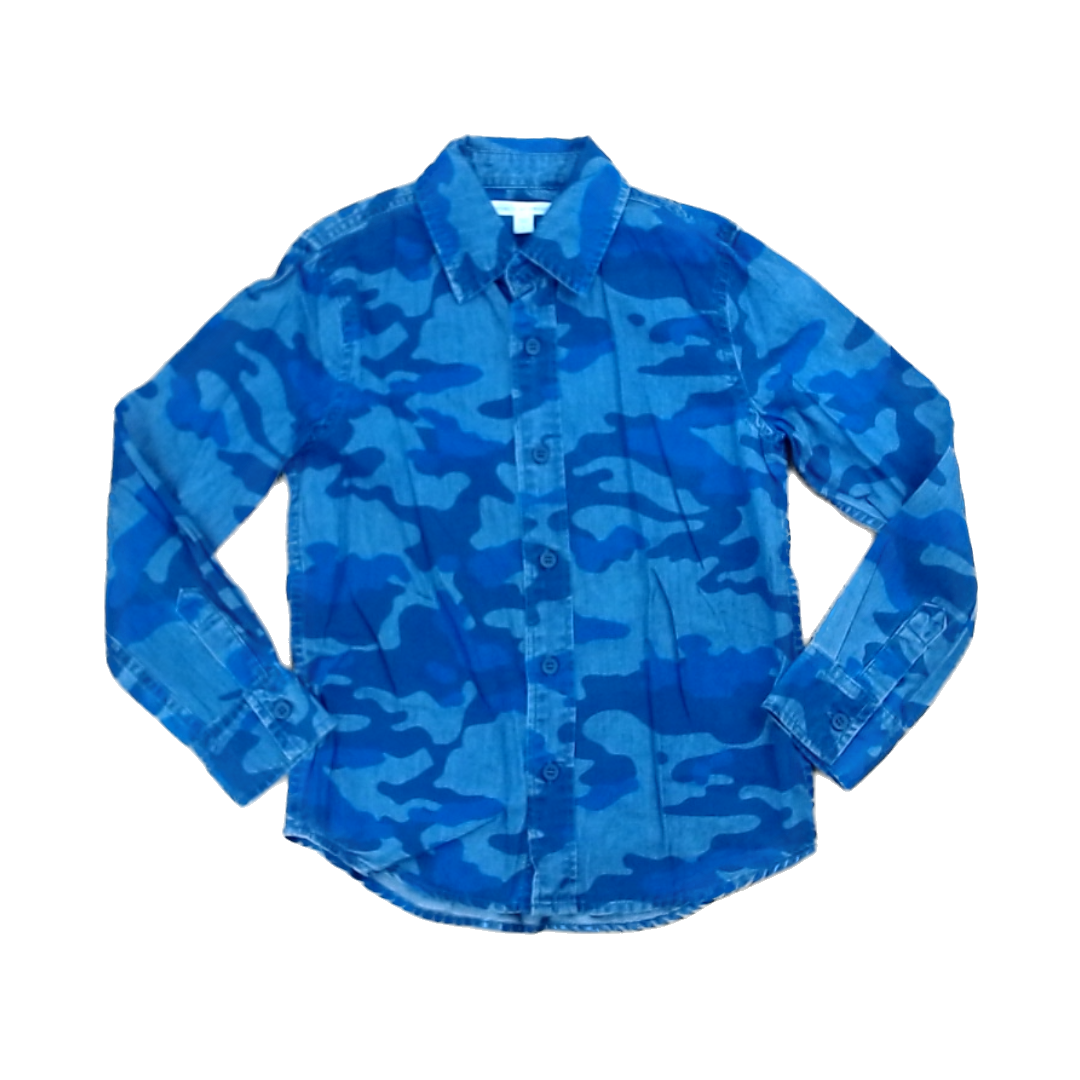 Rockets Of Awesome Boys Blue Jean Camo Button Down Long Sleeve Size: 7 Years Blue Jean Camo