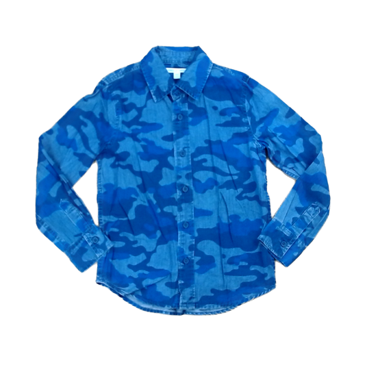 Rockets Of Awesome Boys Blue Jean Camo Button Down Long Sleeve Size: 7 Years Blue Jean Camo