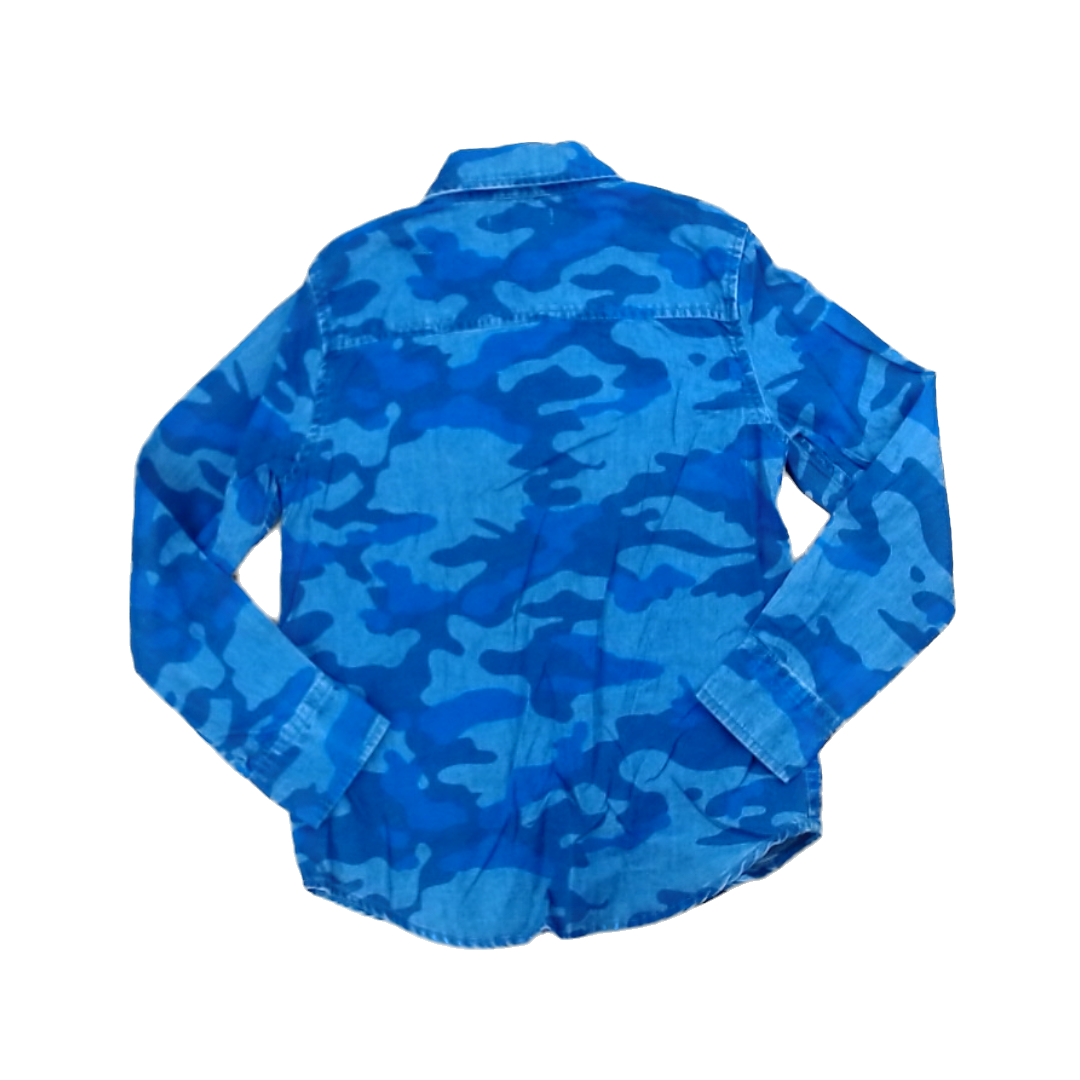 Rockets Of Awesome Boys Blue Jean Camo Button Down Long Sleeve Size: 7 Years Blue Jean Camo