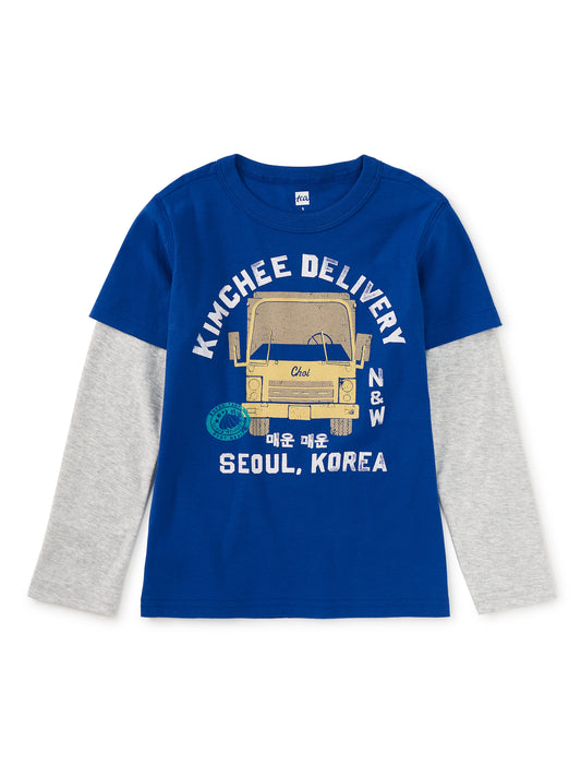 Tea Collection Boys Blue Kimchee Delivery Long Sleeve T-Shirt Size: 5T Blue Kimchee Delivery